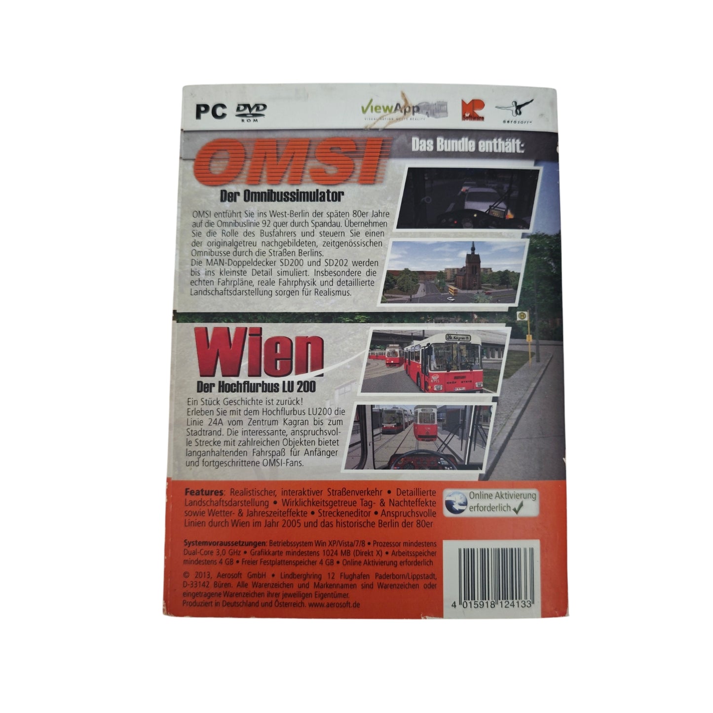 OMSI Bundle enthält das Hauptspiel "Der Omnibussimulator" sowie das Add-on "Wien" auf PC DVD-ROM.