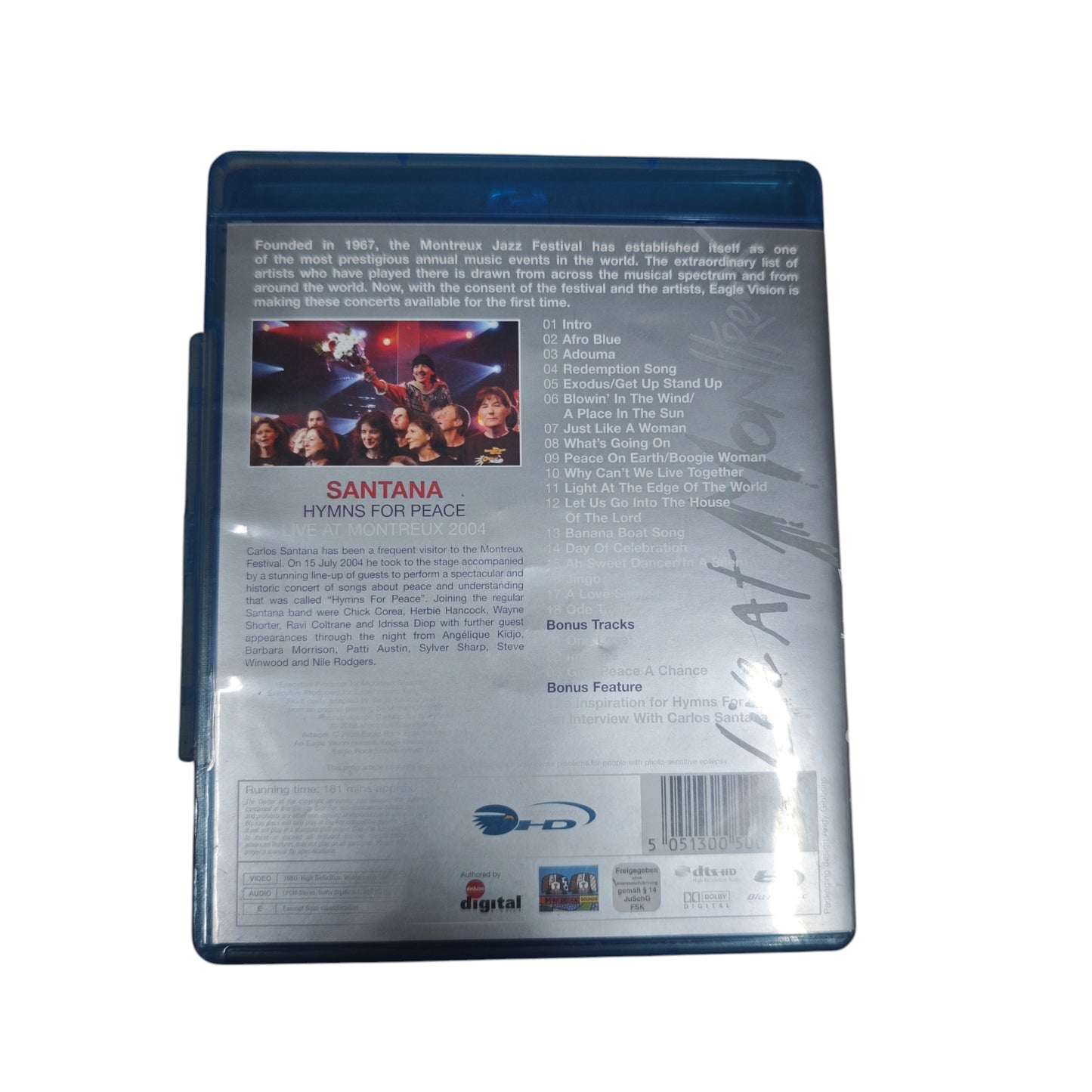 Blu-ray „Hymns for Peace“ von Santana, aufgenommen 2004 beim Montreux Jazz Festival.