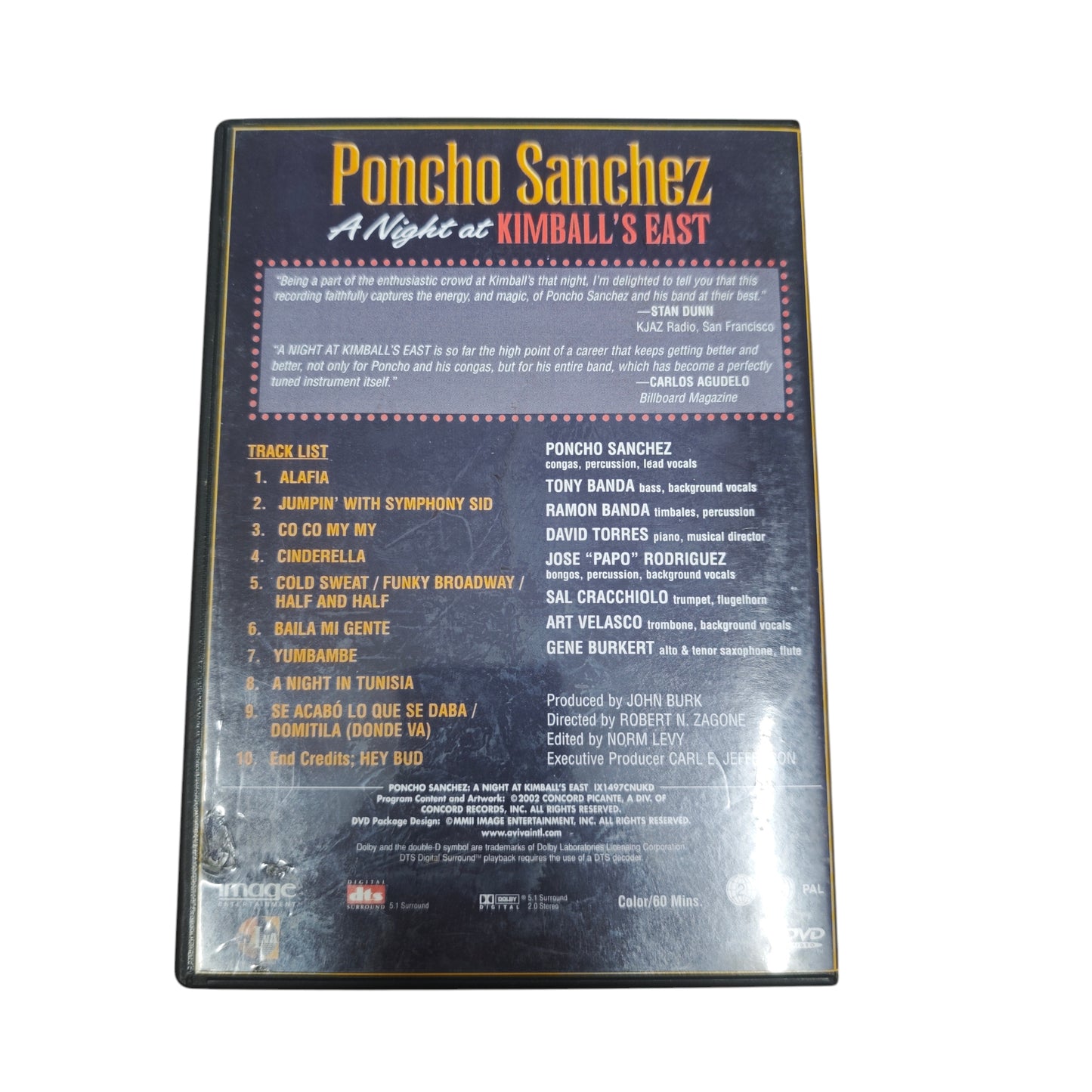 DVD des Konzerts "Poncho Sanchez: A Night at Kimball's East", das 1991 aufgenommen wurde
