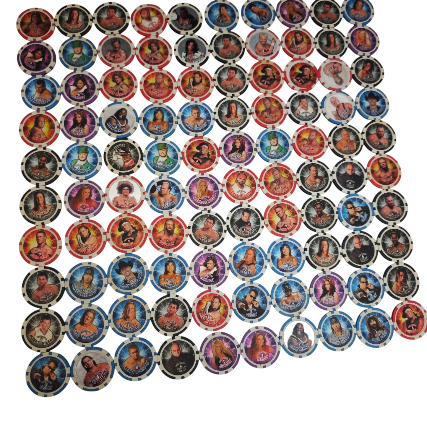 Sammlung 100 Stk. von Topps WWE Power Chipz Wrestling Poker Chips Slam-Chips