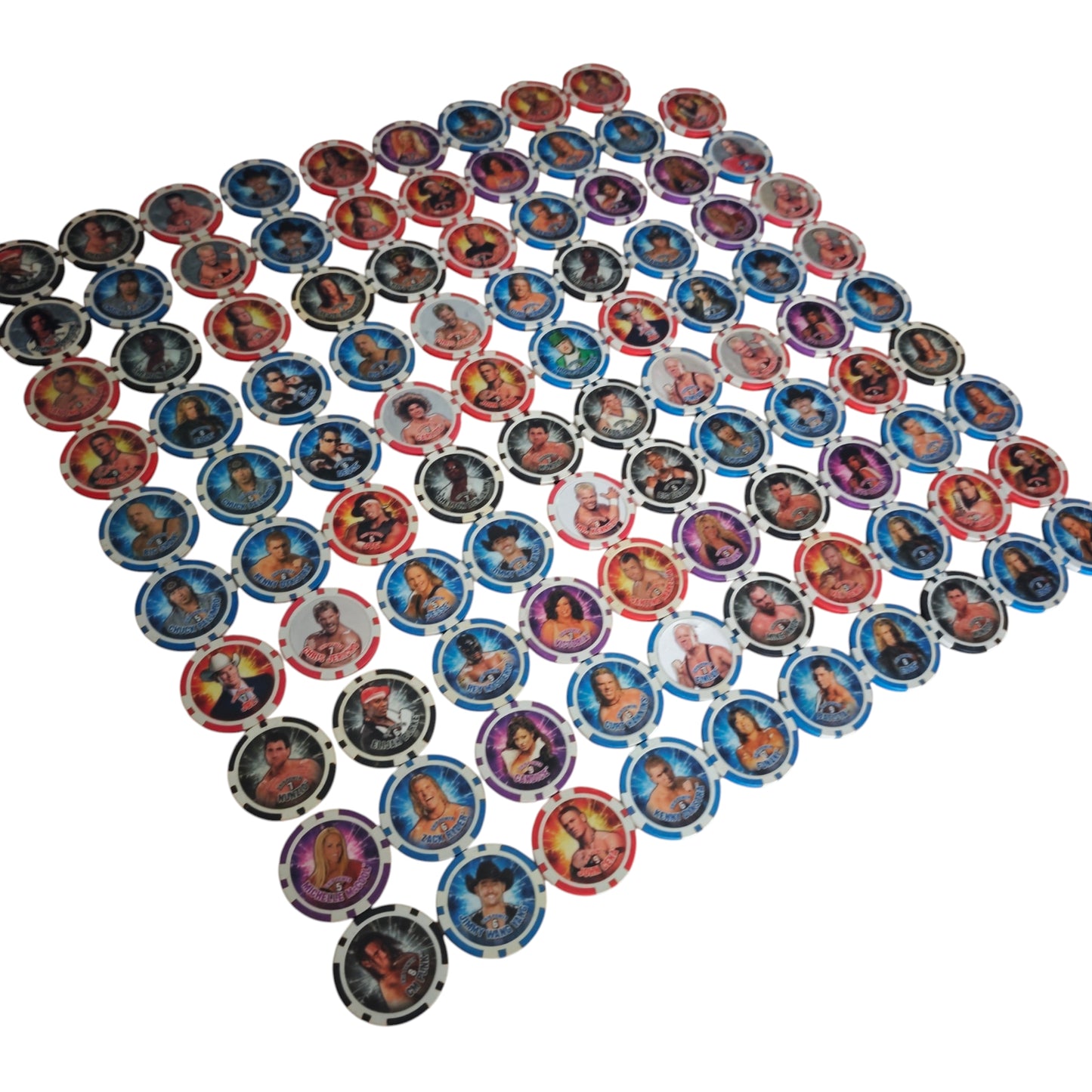 Sammlung 99Stk. von Topps WWE Power Chipz Wrestling Poker Chips oder Slam-Chips