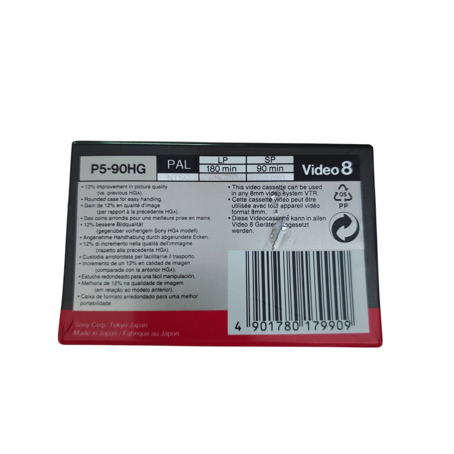 Sony P5-90HG Metal Video 8 Kassette mit 90 Minuten Aufnahmezeit im PAL-Format.