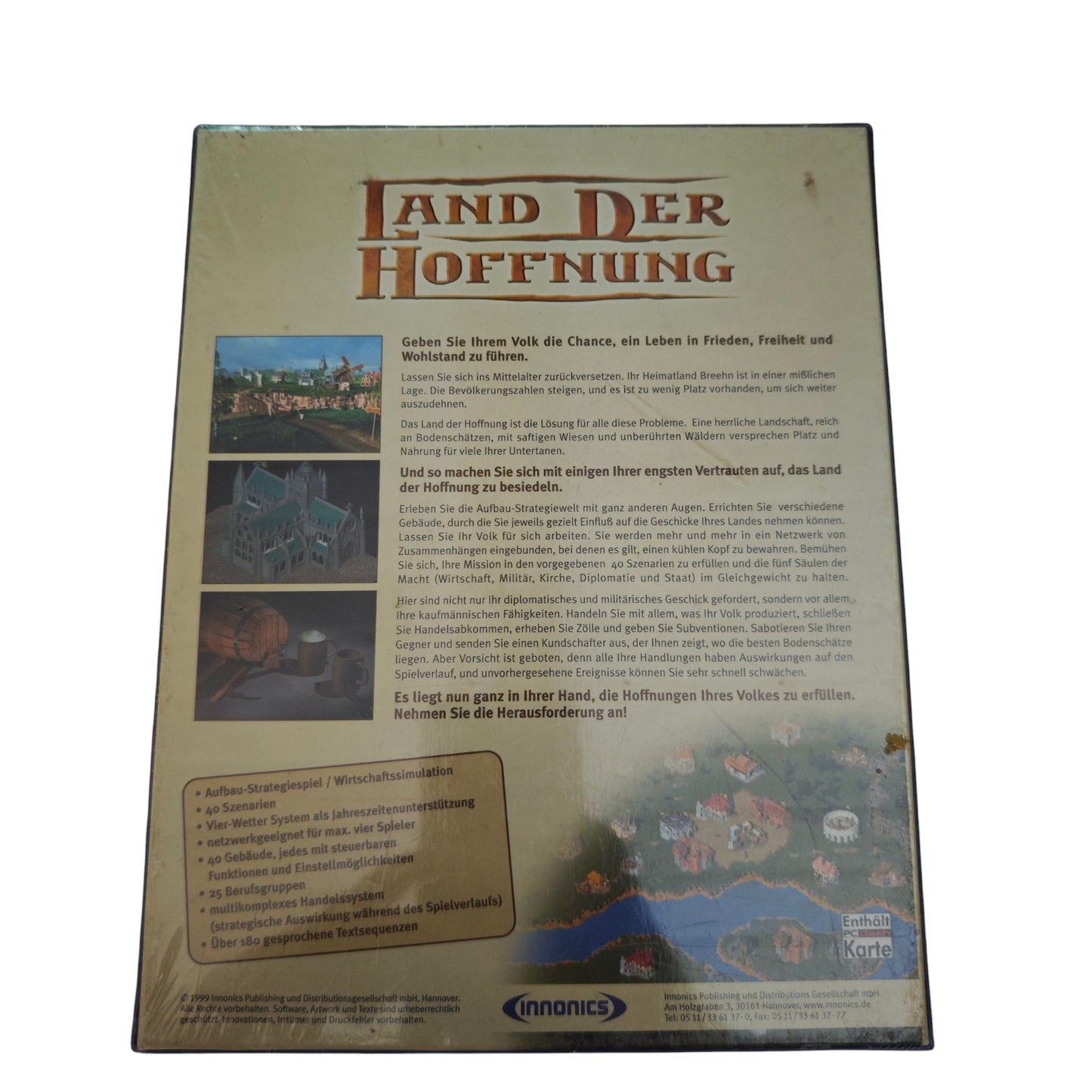 PC Aufbaustrategiespiel Land der Hoffnung von Innonics aus dem Jahr 1999