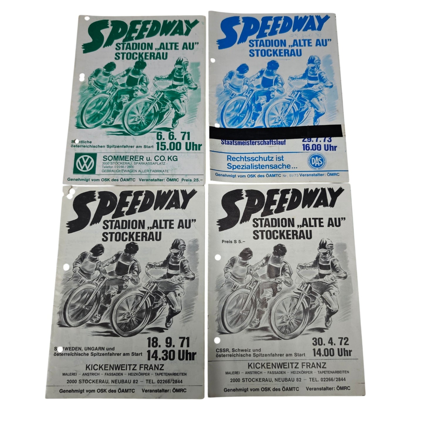 Speedway-Rennprogramme aus den Jahren 1971 und 1972 vom Stadion Alte Au in Stockerau Österreich
