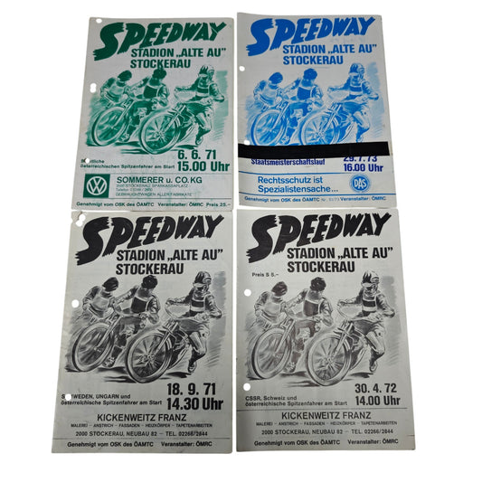 Speedway-Rennprogramme aus den Jahren 1971 und 1972 vom Stadion Alte Au in Stockerau Österreich