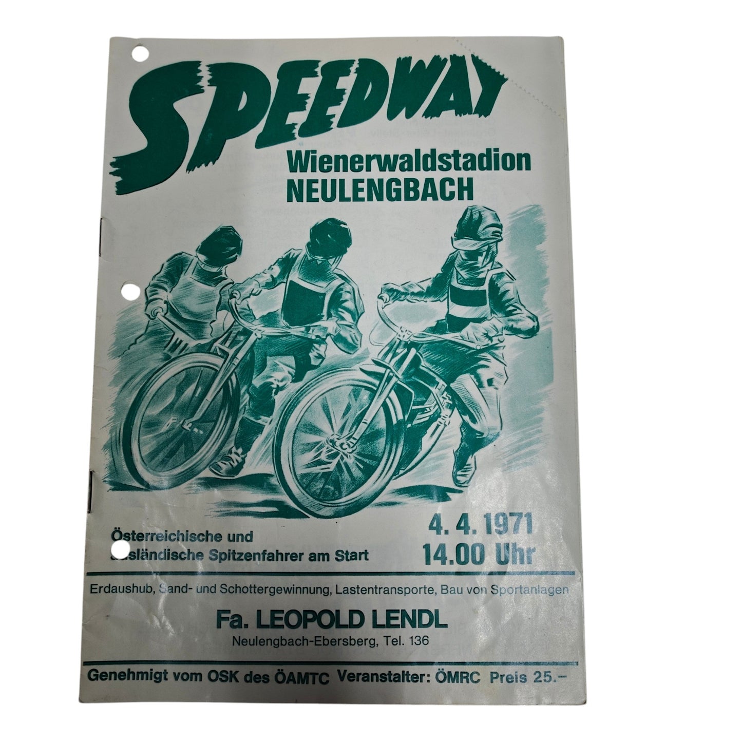 Programmheft Speedway Paarfahren  Wienerwaldstadion Neulengbach