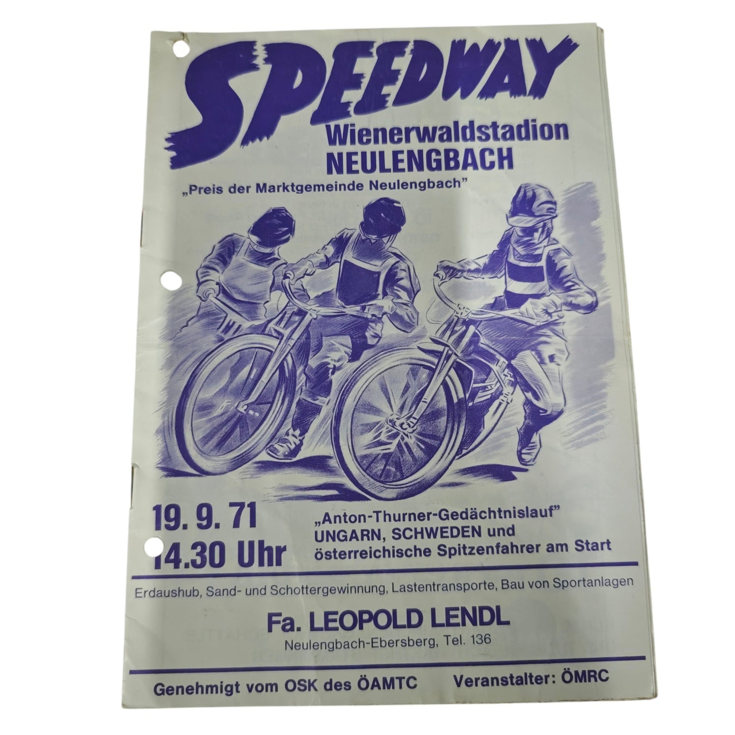 Programmheft Speedway Paarfahren  Wienerwaldstadion Neulengbach