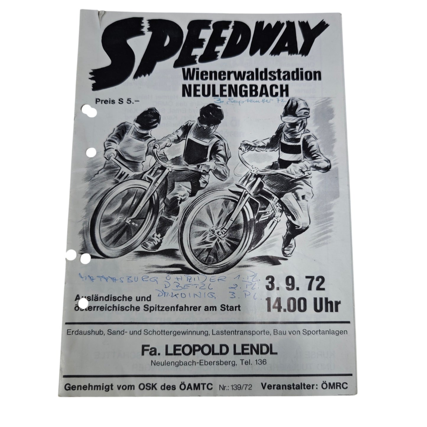 Programmheft Speedway Paarfahren  Wienerwaldstadion Neulengbach
