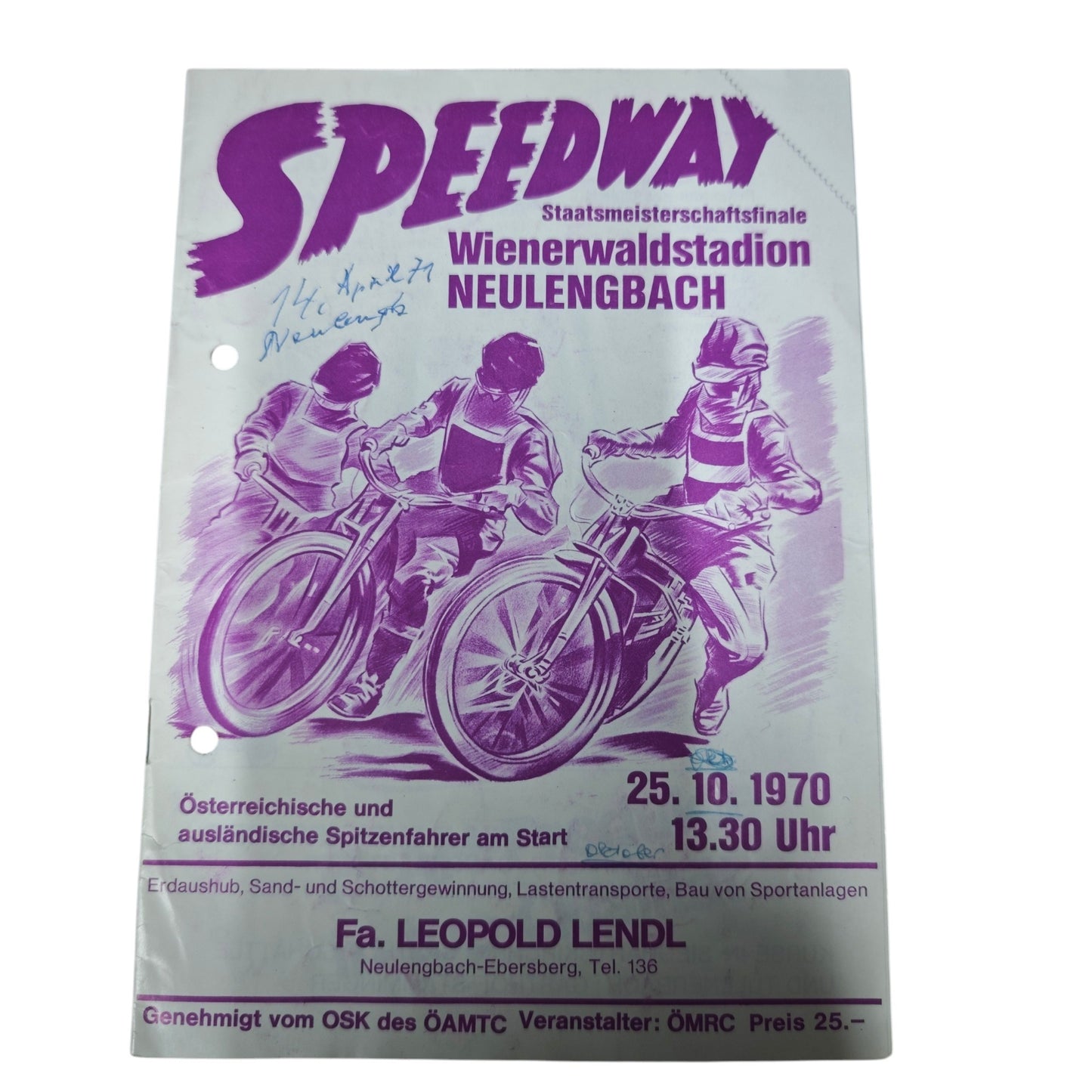 Programmheft Speedway Paarfahren  Wienerwaldstadion Neulengbach