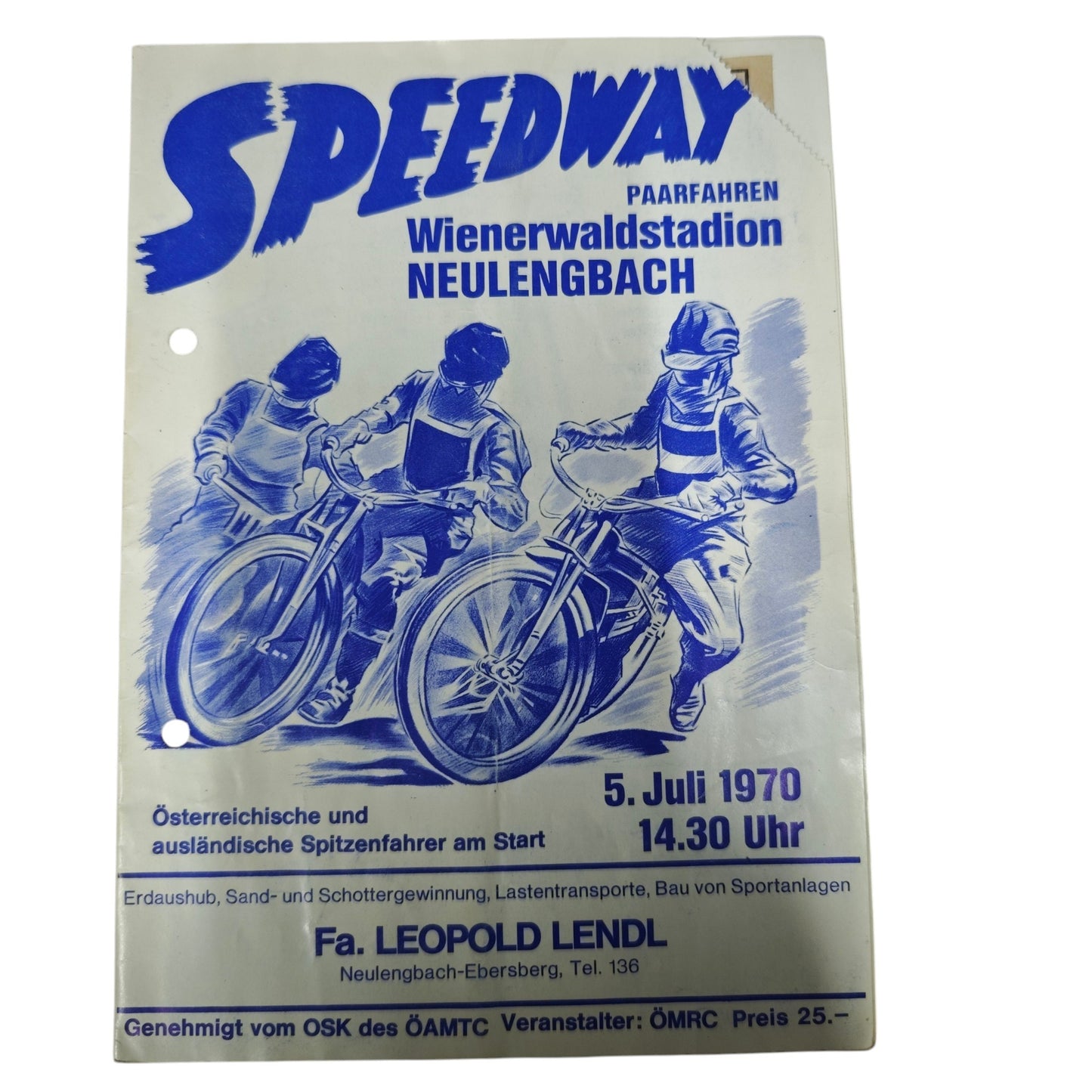 Programmheft Speedway Paarfahren  Wienerwaldstadion Neulengbach