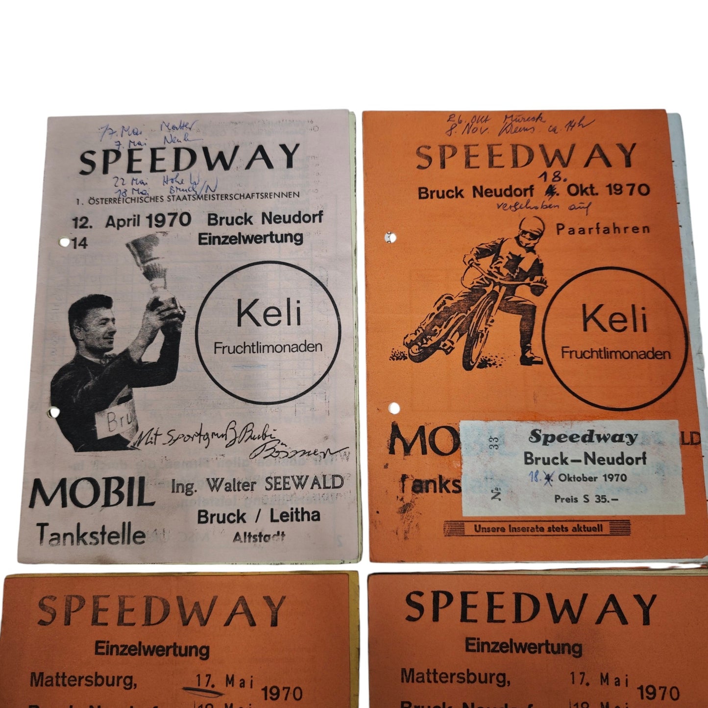 Speedway-Rennprogramme vom Veranstalter MSC Grenzland aus den 1970  Bruck an der Leitha  Bruckneudorf und Mattersburg