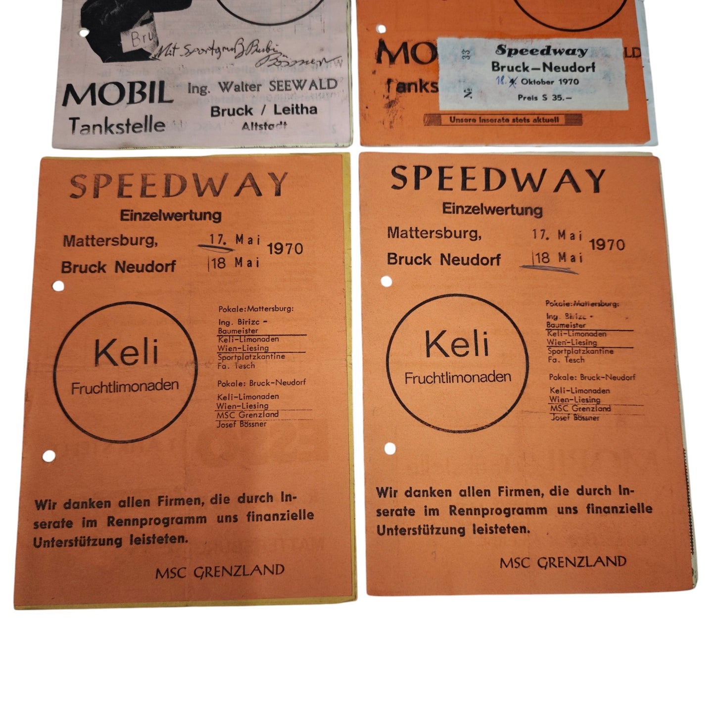 Speedway-Rennprogramme vom Veranstalter MSC Grenzland aus den 1970  Bruck an der Leitha  Bruckneudorf und Mattersburg