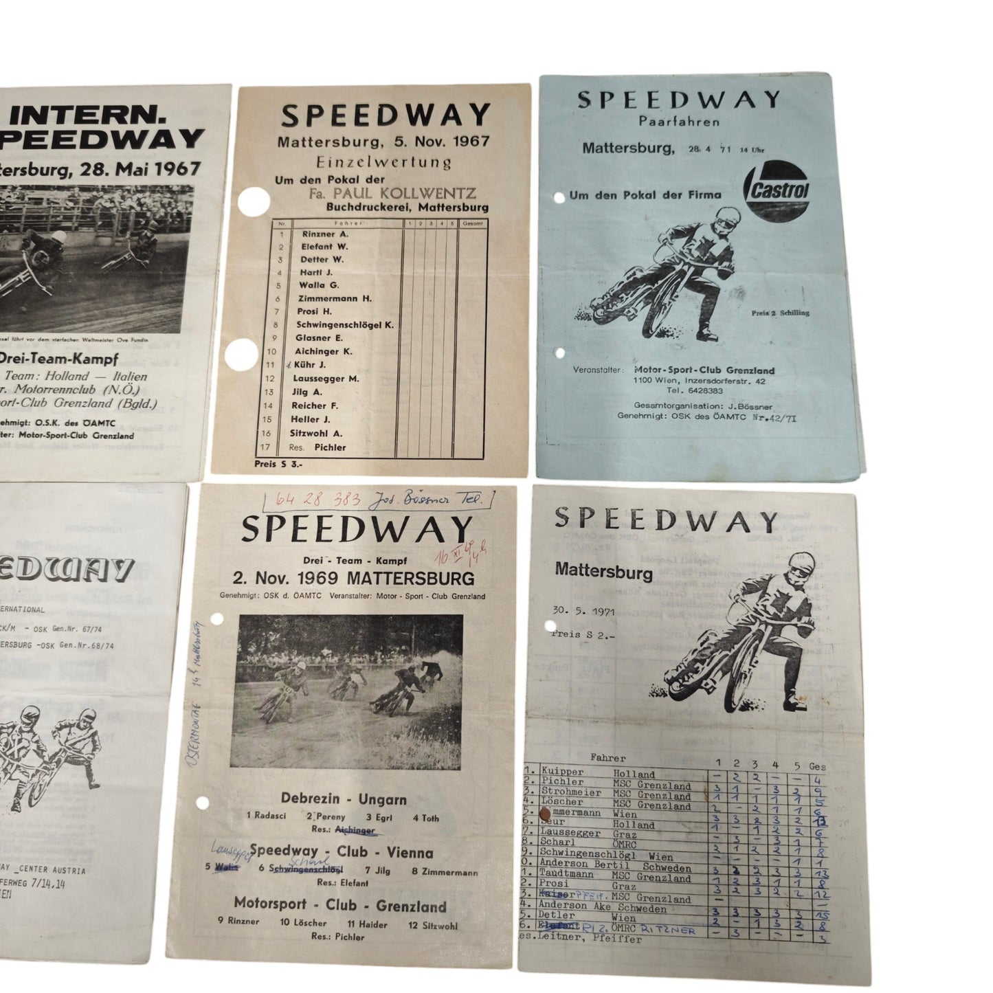 historischer Speedway-Rennprogrammhefte aus Mattersburg (Österreich) aus Jahren 1967 bis 1970