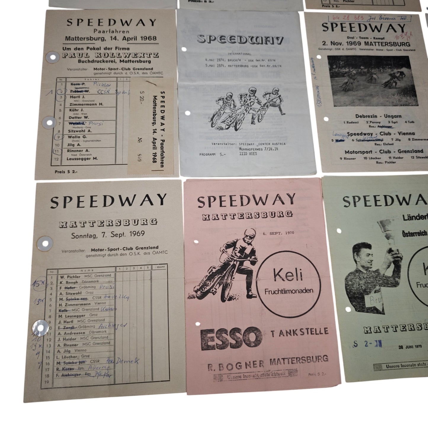 historischer Speedway-Rennprogrammhefte aus Mattersburg (Österreich) aus Jahren 1967 bis 1970