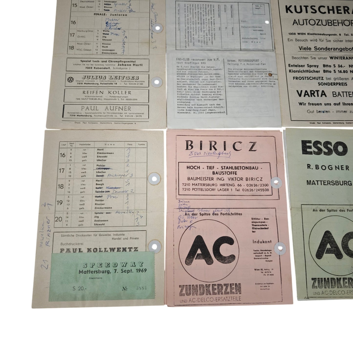 historischer Speedway-Rennprogrammhefte aus Mattersburg (Österreich) aus Jahren 1967 bis 1970
