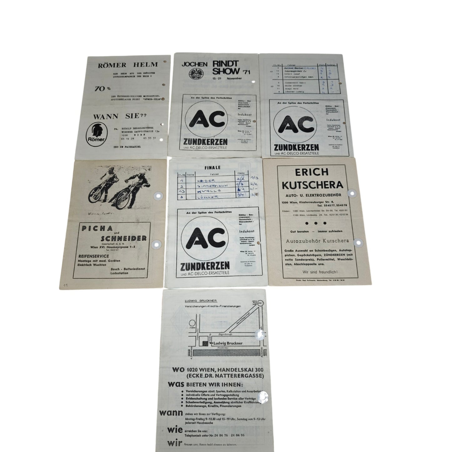 Sammlung historischer österreichischer Speedway-Rennprogrammhefte aus den Jahren 1969 bis 1972 mit Veranstaltungen auf der Hohe Warte und in Wien-Favoriten.