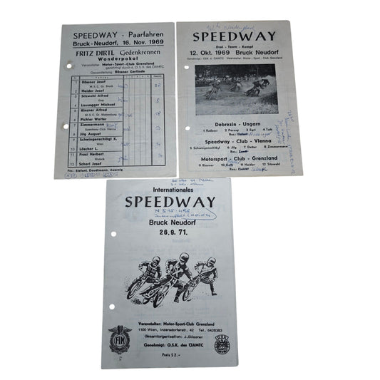 Programmhefte und Ergebnislisten von internationalen Speedway-Motorradrennen in Bruck an der Leitha / Bruck-Neudorf (Österreich)