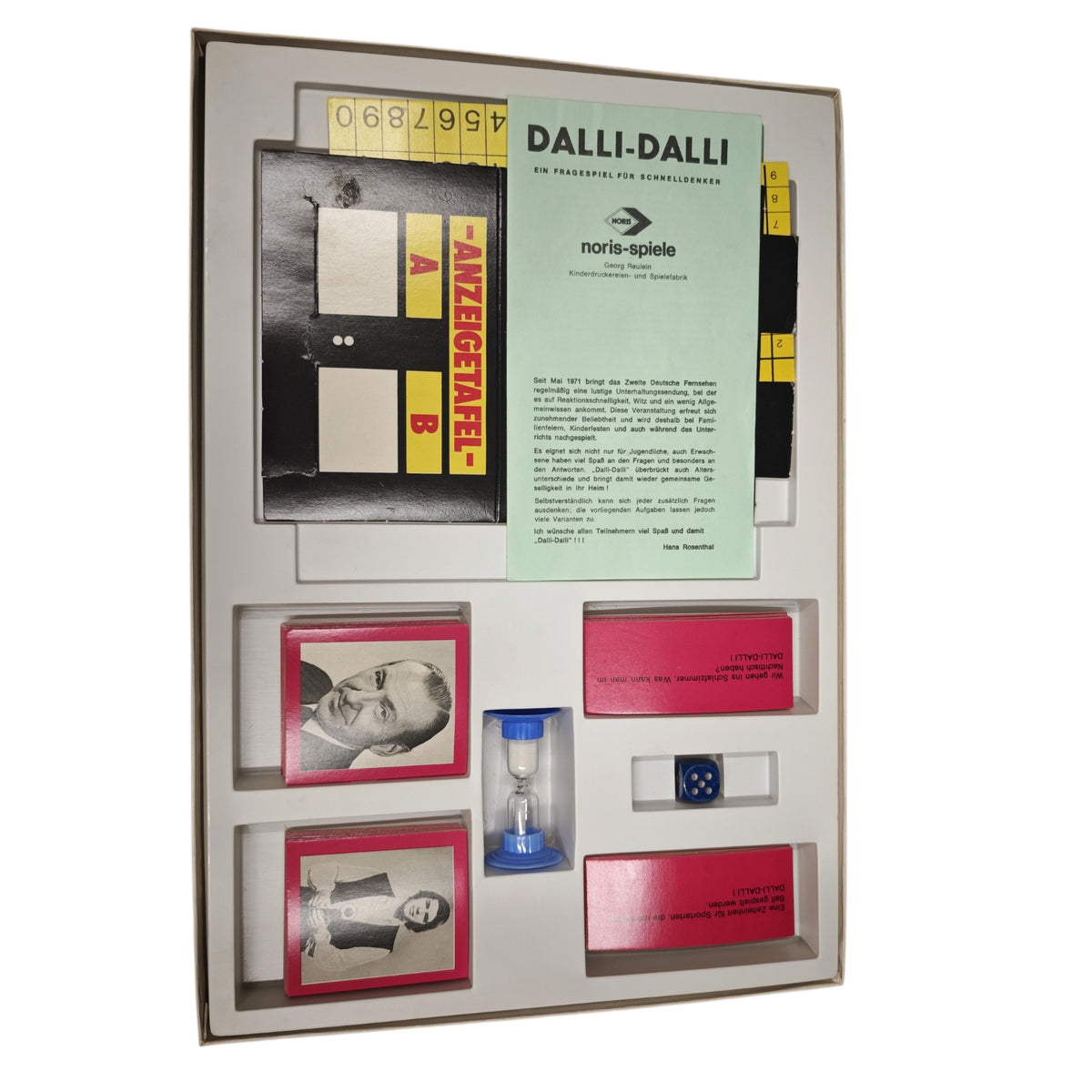 intage-Gesellschaftsspiels „Dalli Dalli – Ein Fragespiel für Schnelldenker“ vom Verlag Noris Spiele