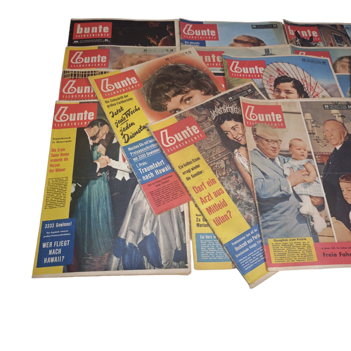Sammlung 22 Stk. deutschen Wochenzeitschrift Bunte Illustrierte 1957