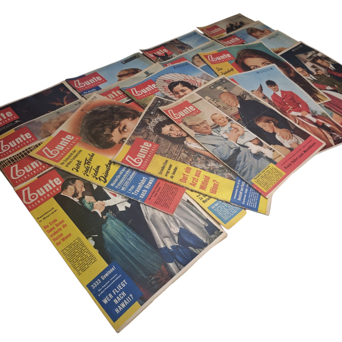Sammlung 22 Stk. deutschen Wochenzeitschrift Bunte Illustrierte 1957