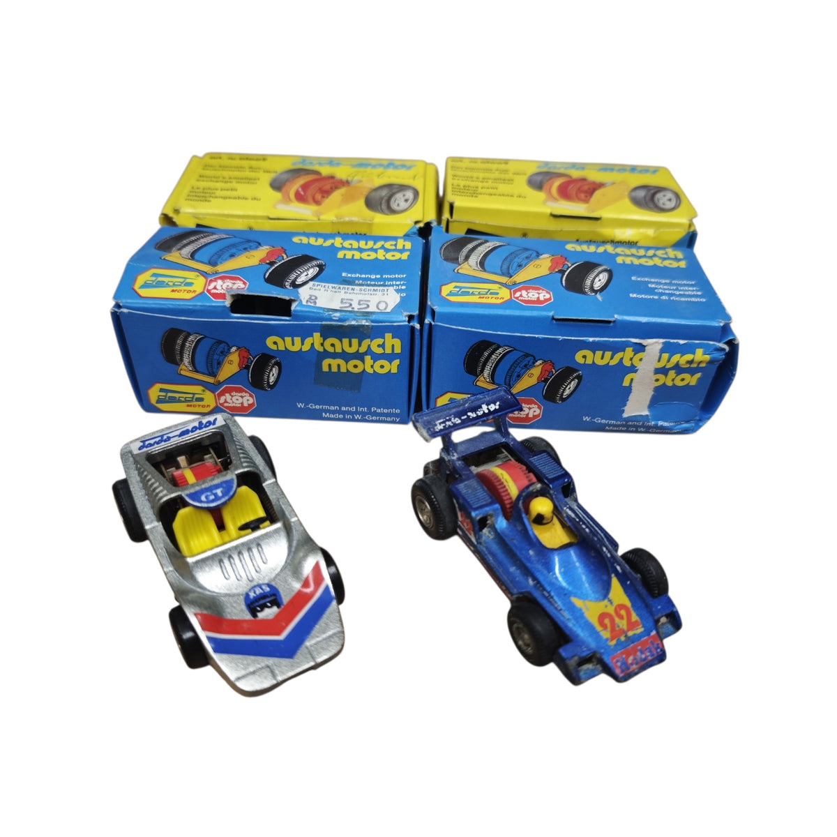 Darda-Austauschmotoren Art.-Nr. 01009 gelben und blauen OVP zwei Darda-Rennwagen