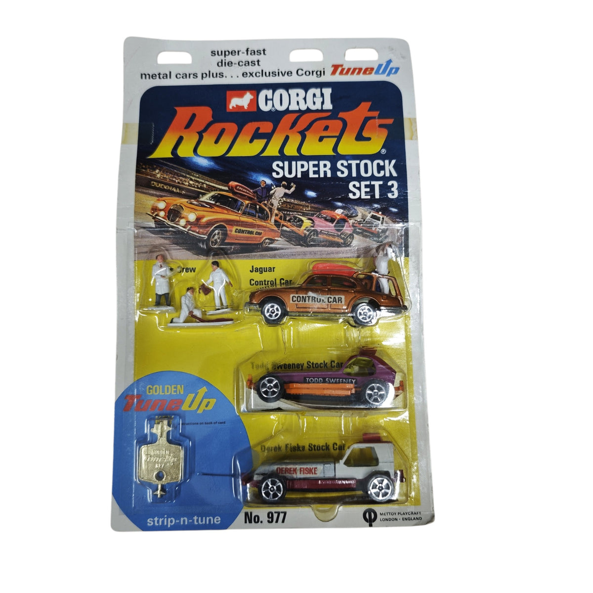 Corgi Rockets 977 Super Stock Set 3, das zwischen 1970 und 1972 von Mettoy Playcraft in England