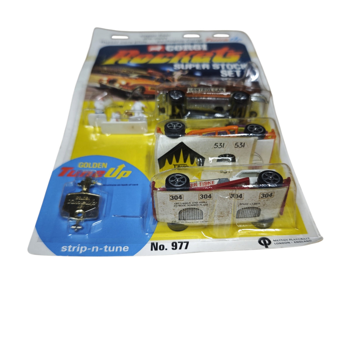 Corgi Rockets 977 Super Stock Set 3, das zwischen 1970 und 1972 von Mettoy Playcraft in England
