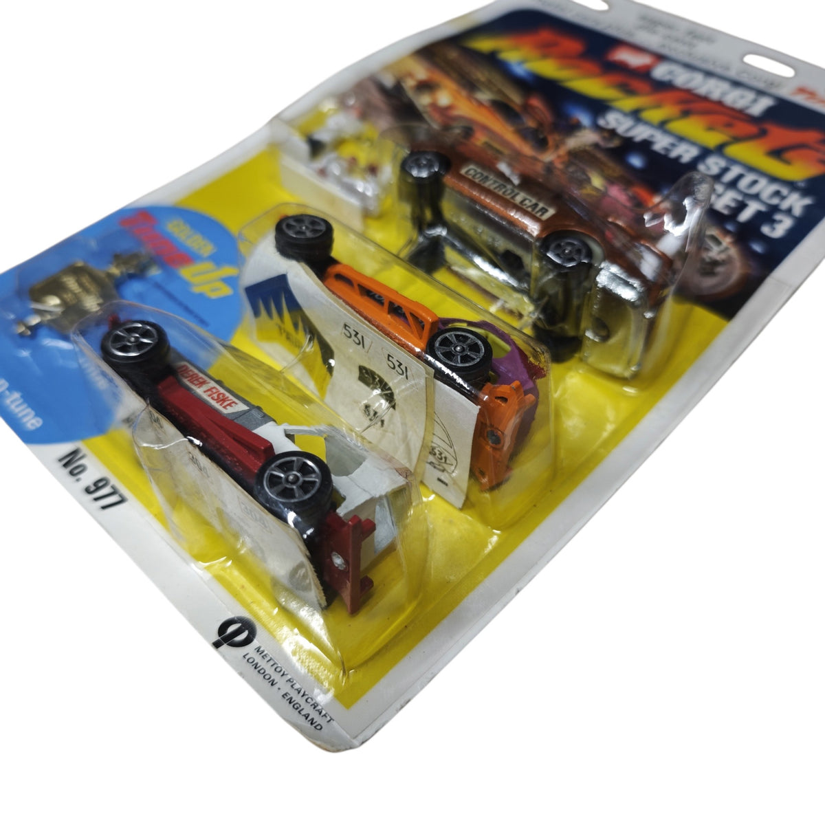 Corgi Rockets 977 Super Stock Set 3, das zwischen 1970 und 1972 von Mettoy Playcraft in England
