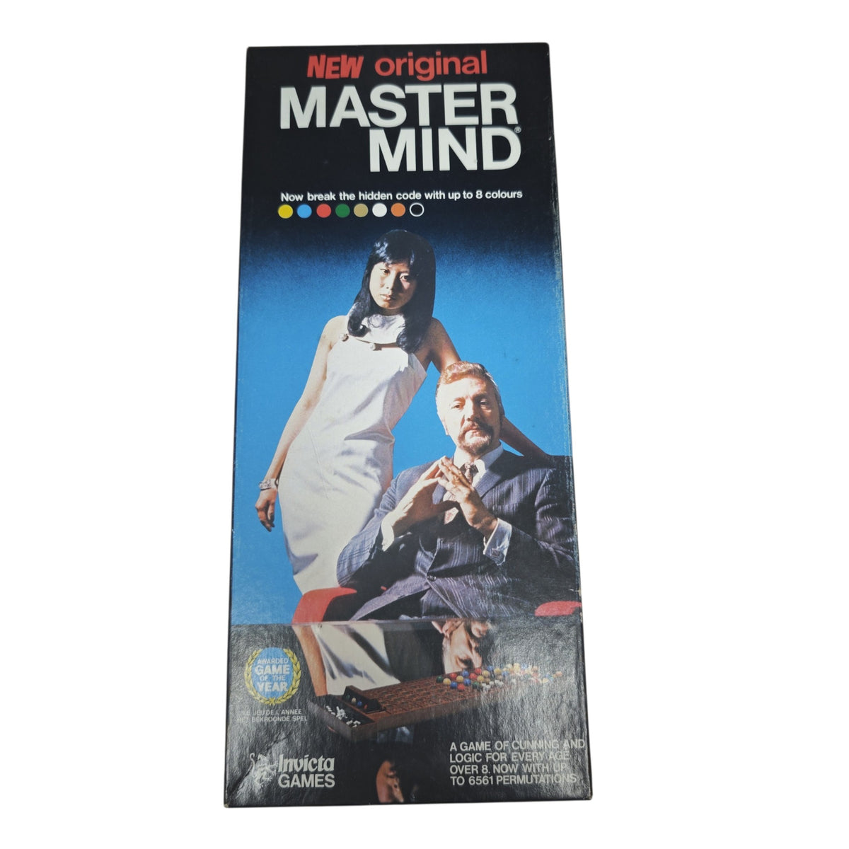 Logikspiels Mastermind (Jahrgang 1972) von Invicta Games mit dem klassischen Codeknacker-Artwork