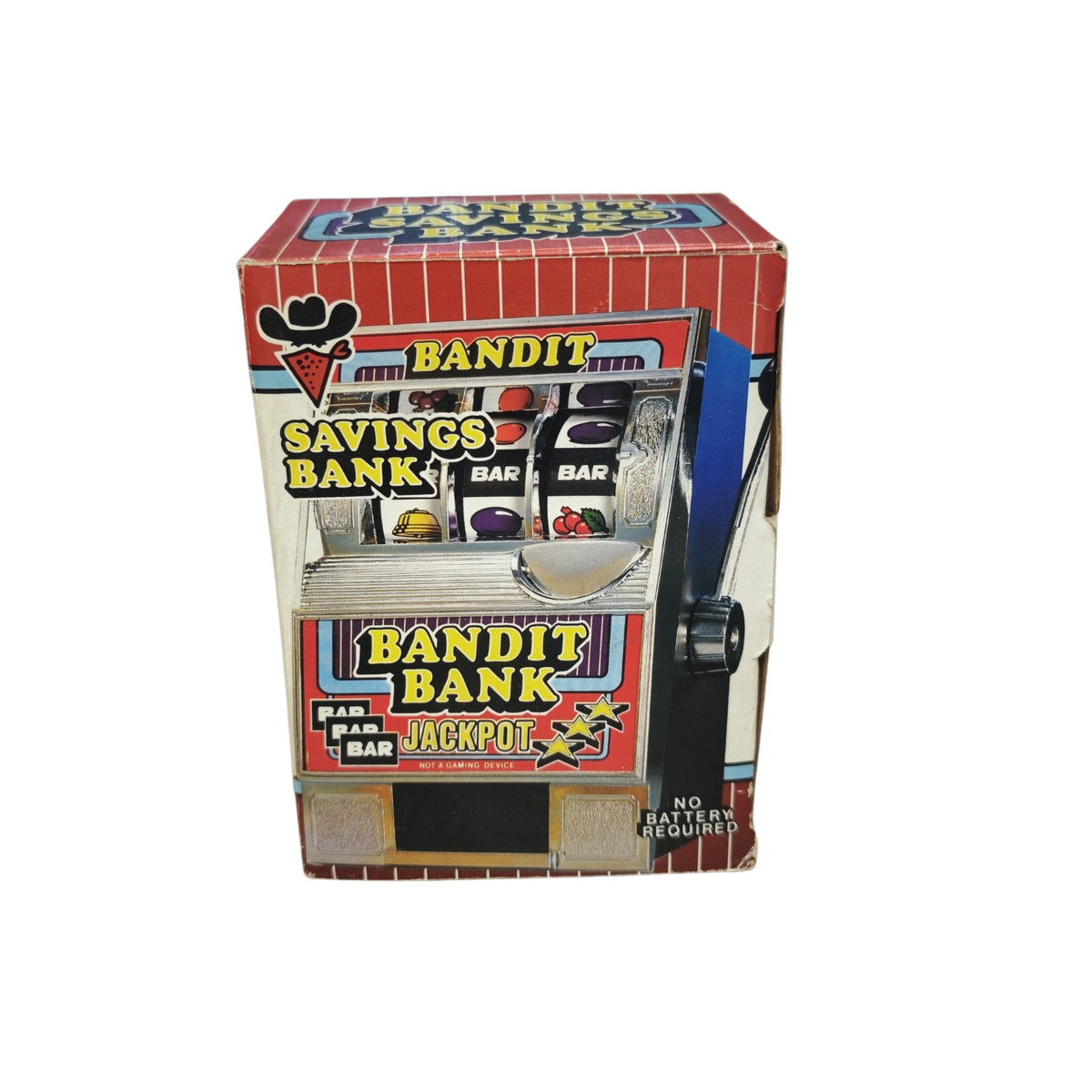 mechanische Spardose im Design eines einarmigen Banditen (Spielautomaten), die typischerweise als Vintage-Sammelobjekt