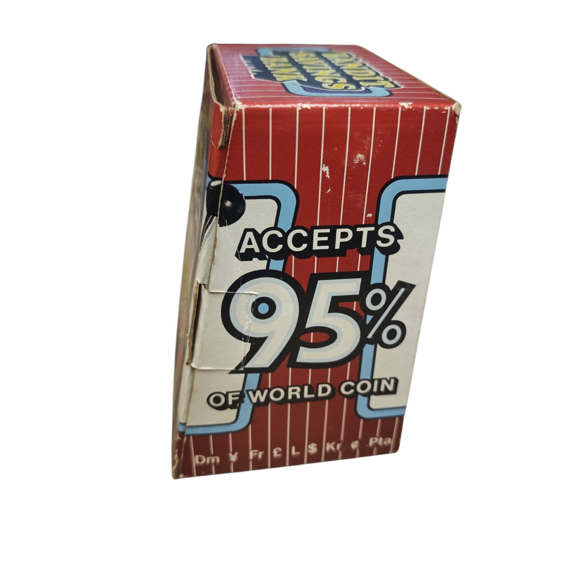 mechanische Spardose im Design eines einarmigen Banditen (Spielautomaten), die typischerweise als Vintage-Sammelobjekt