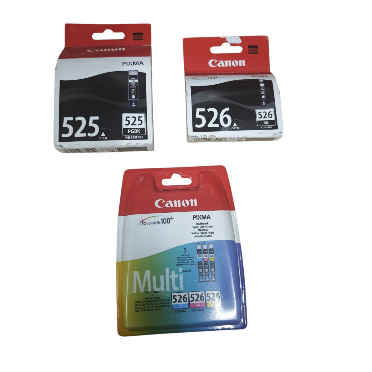 • Canon PGI-525PGBK Tintenpatrone CLI-526 Schwarz Canon CLI-526 Multipack Cyan, Magenta, Gelb Kombipackung ChromaLife100+-Serie.