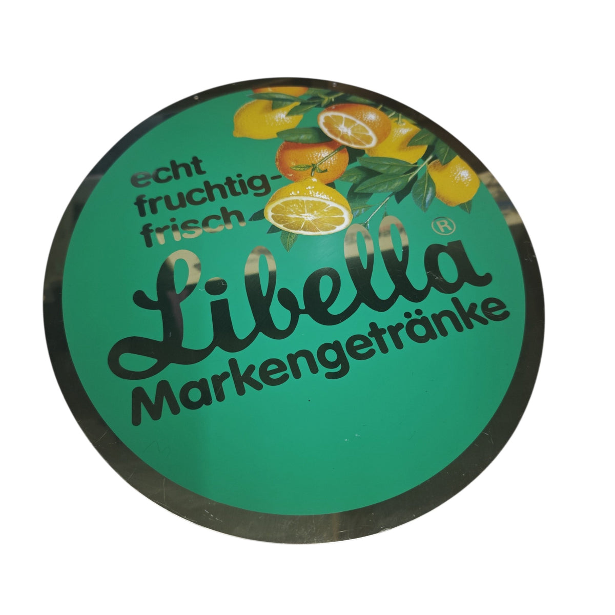 Werbeschild aus Kunststoff für die deutsche Getränkemarke Libella aus den 1970er Jahren