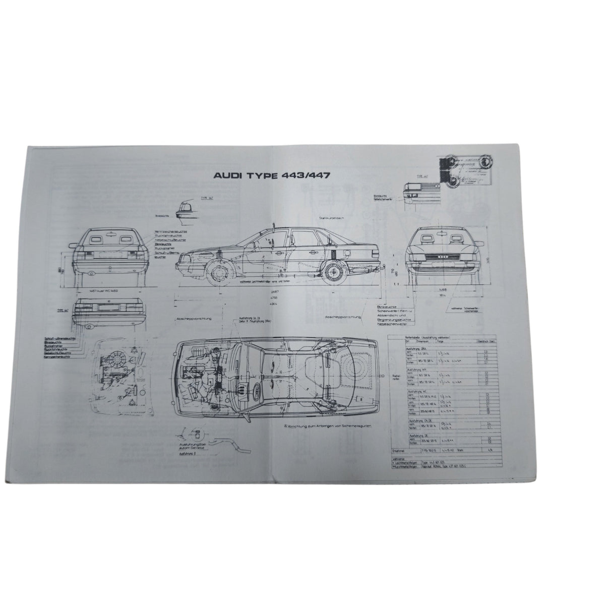 österreichischer Typenschein für einen Audi Typ 443 / 447  Audi 100 bzw. Audi 20