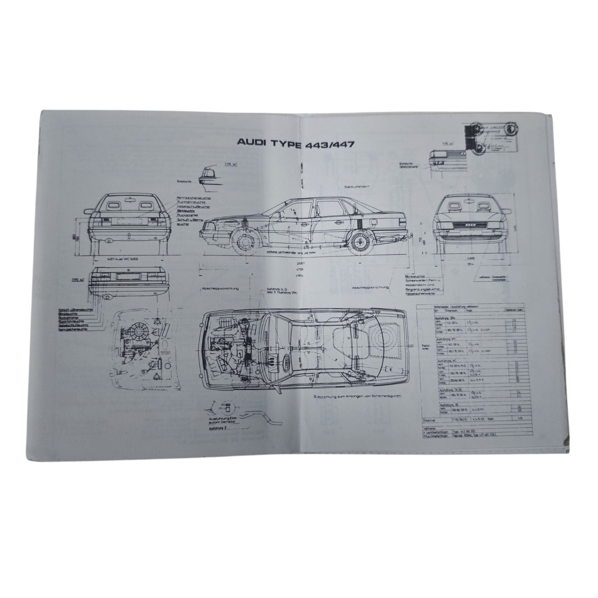 österreichischer Typenschein für einen Audi Typ 443 / 447  Audi 100 bzw. Audi 200