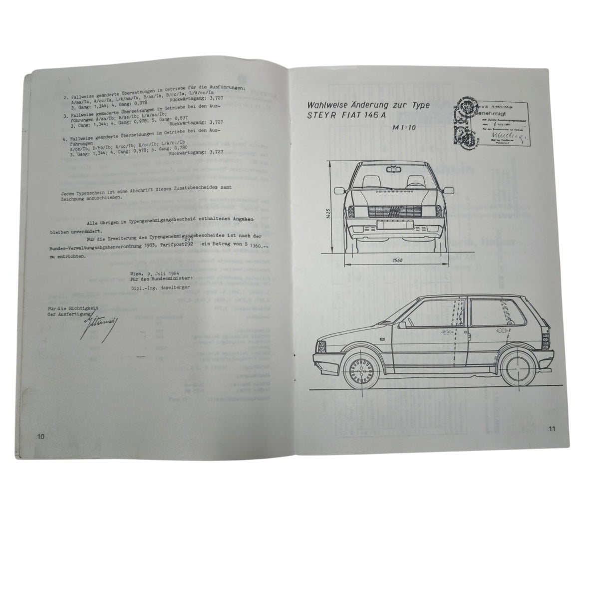 österreichischen Typenschein für einen Steyr-Fiat Uno