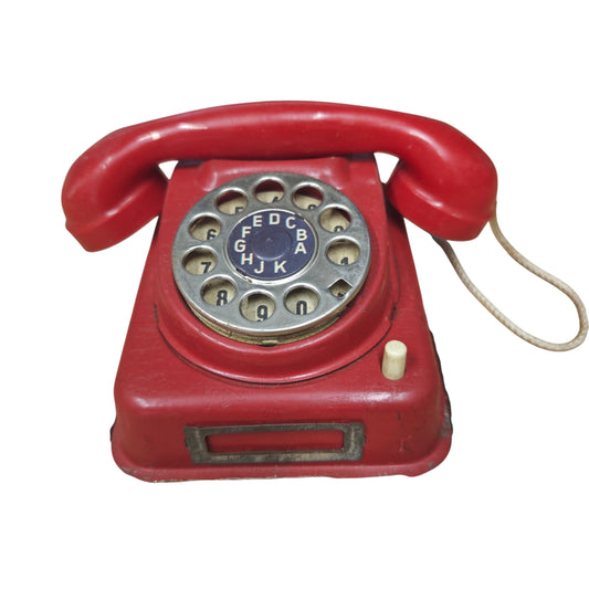 Vintage Blechspielzeug Telefon Wählscheibe Rot Kinder Telefon  Metall Blech  Gebrauchter Zustand siehe Bilder