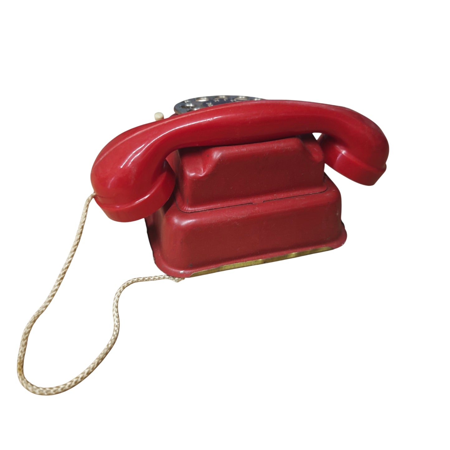 Vintage Blechspielzeug Telefon Wählscheibe Rot Kinder Telefon  Metall Blech  Gebrauchter Zustand siehe Bilder