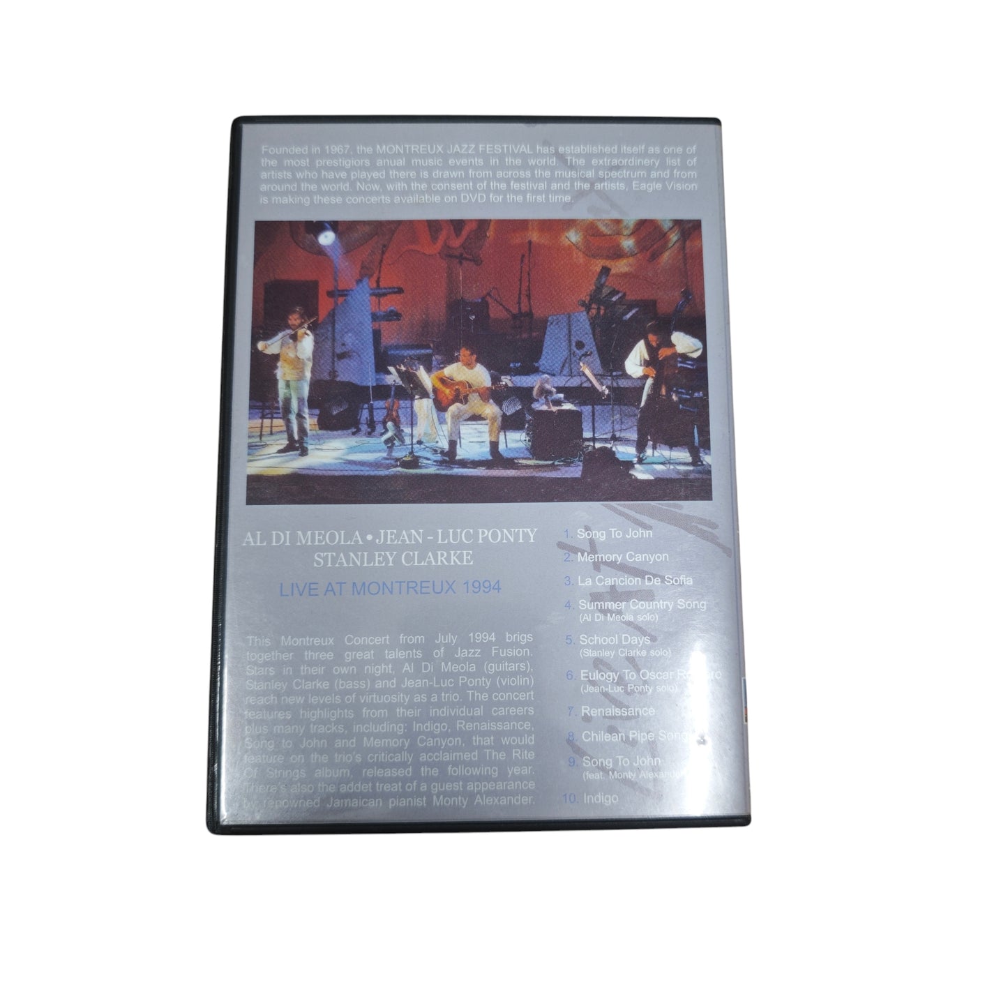 DVD Album "Al Di Meola/Jean-Luc Ponty/Stanley Clarke - Live at Montreux 1994", das im Juli 1994 aufgenommen wurde.
