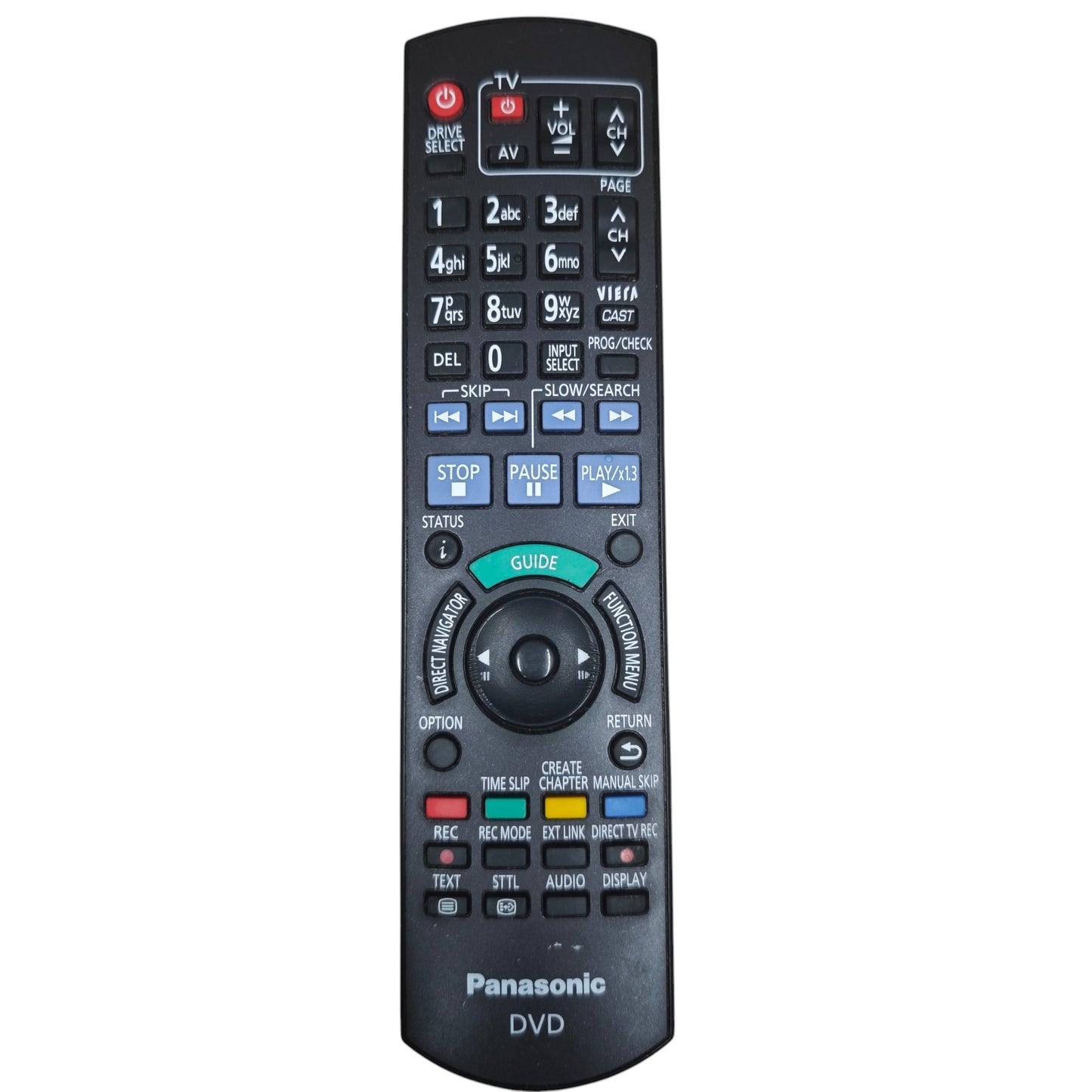 Original-Infrarot-Fernbedienung von Panasonic für DVD- und Festplatten- bzw. Blu-ray-Recorder unter anderem passend für ältere DMR-Reihen wie DMR-EX oder DMR-EH