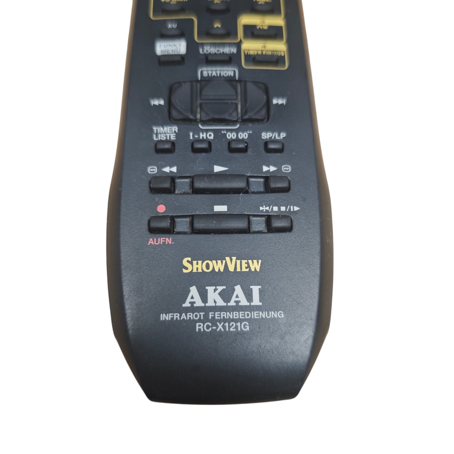 Original-Infrarot-Fernbedienung Akai RC-X121G, die speziell für bestimmte VHS-Videorecorder der Marke Akai wie den Akai VS-G247EOG