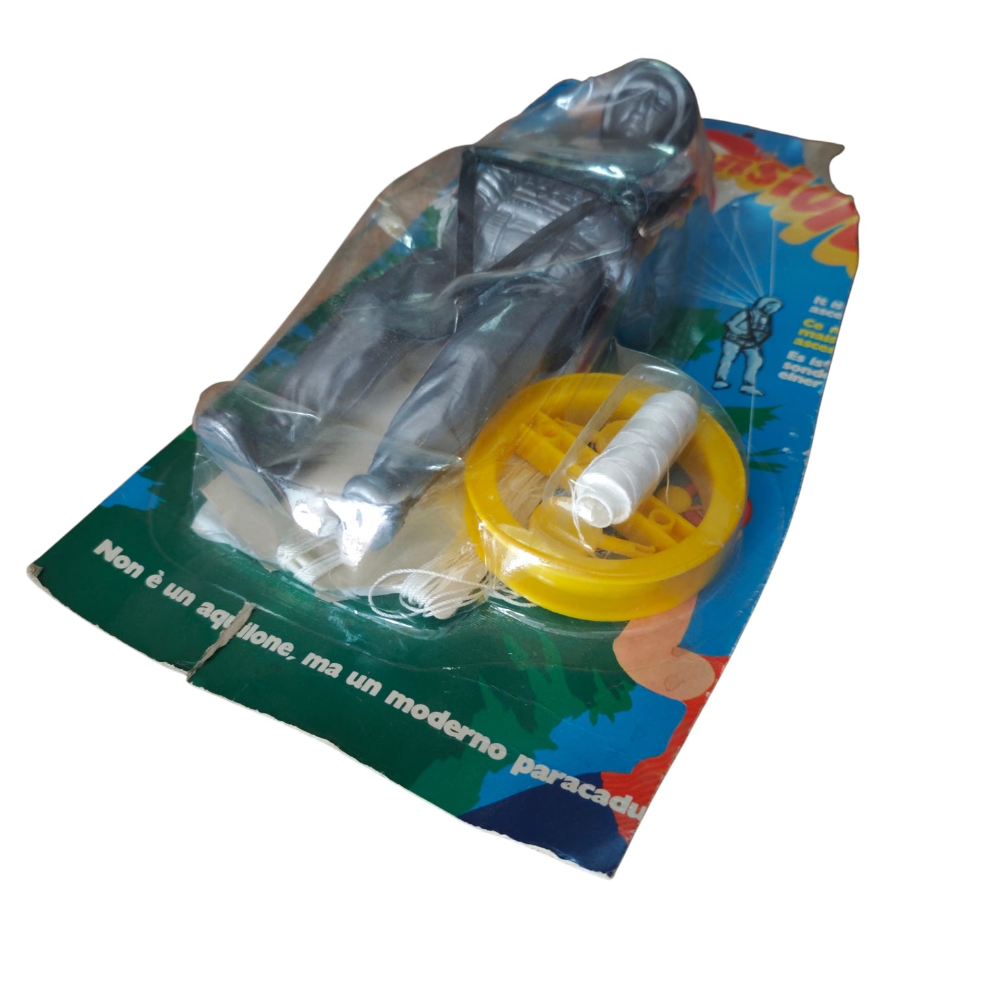 Vintage-Spielzeugfigur des Fallschirmspringers Parascensional Eolo II hergestellt von der italienischen Marke Giolitto in den 1960er- oder 1970er-Jahren