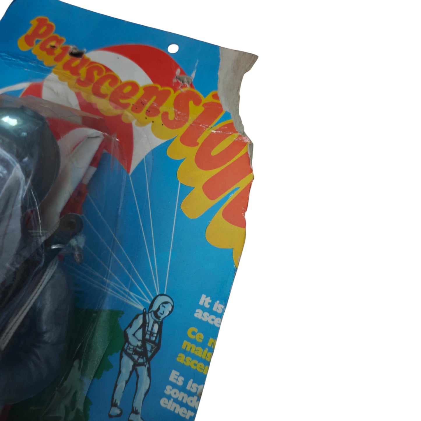 Vintage-Spielzeugfigur des Fallschirmspringers Parascensional Eolo II hergestellt von der italienischen Marke Giolitto in den 1960er- oder 1970er-Jahren