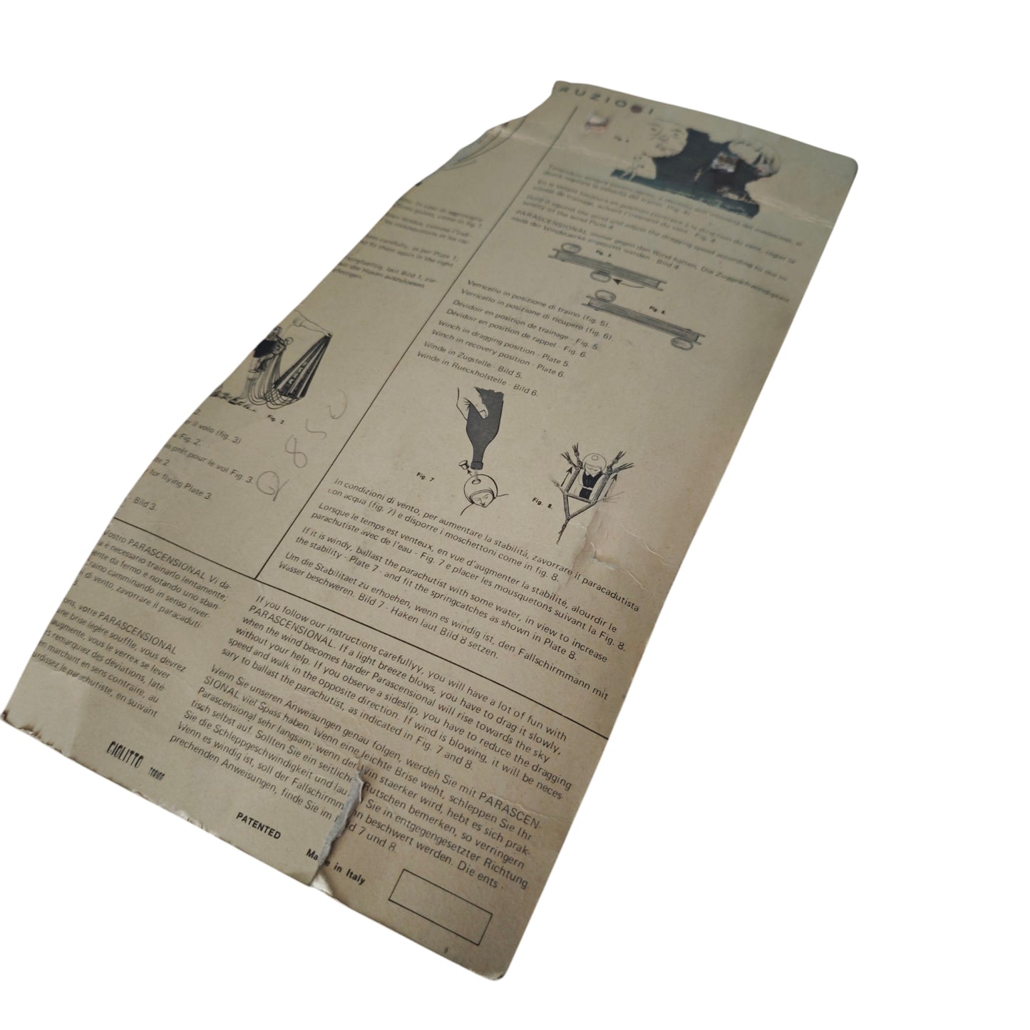 Vintage-Spielzeugfigur des Fallschirmspringers Parascensional Eolo II hergestellt von der italienischen Marke Giolitto in den 1960er- oder 1970er-Jahren