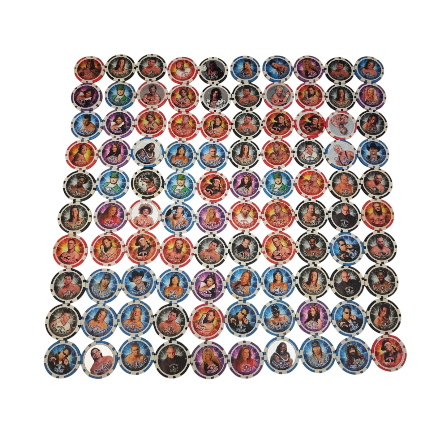 Sammlung 100 Stk. von Topps WWE Power Chipz Wrestling Poker Chips Slam-Chips