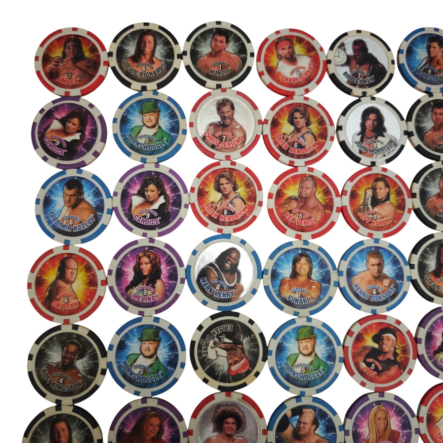 Sammlung 100 Stk. von Topps WWE Power Chipz Wrestling Poker Chips Slam-Chips