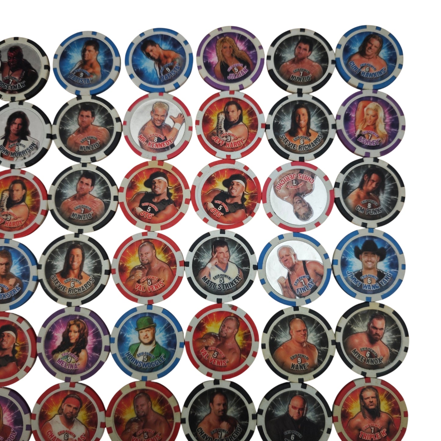 Sammlung 100 Stk. von Topps WWE Power Chipz Wrestling Poker Chips Slam-Chips