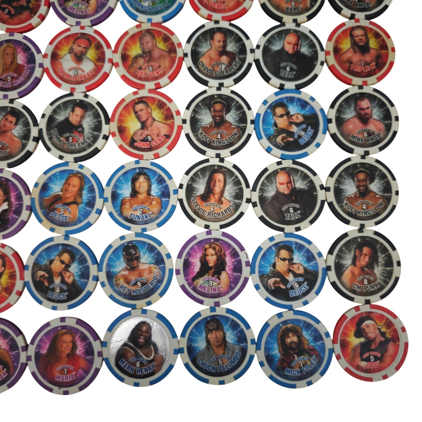Sammlung 100 Stk. von Topps WWE Power Chipz Wrestling Poker Chips Slam-Chips
