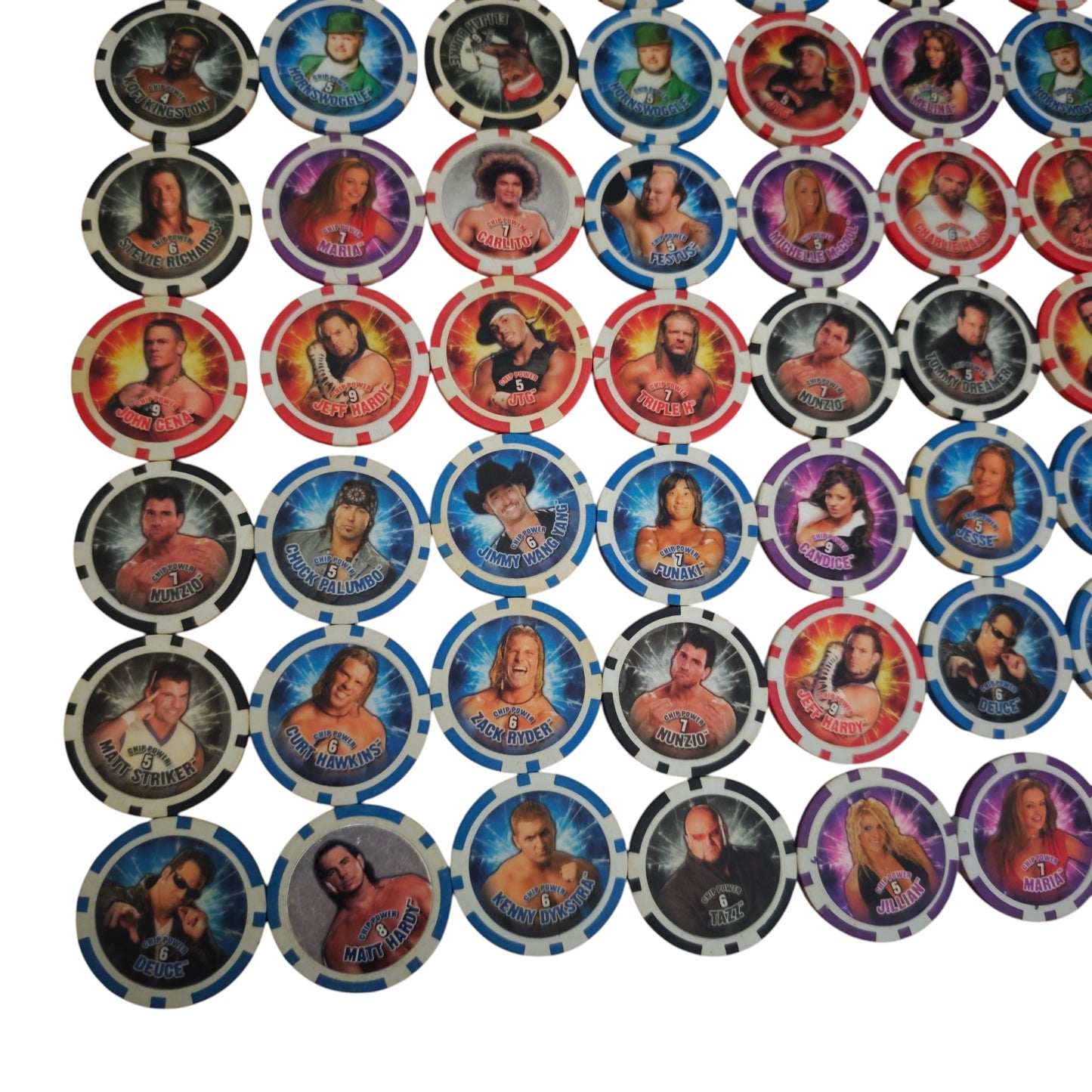 Sammlung 100 Stk. von Topps WWE Power Chipz Wrestling Poker Chips Slam-Chips