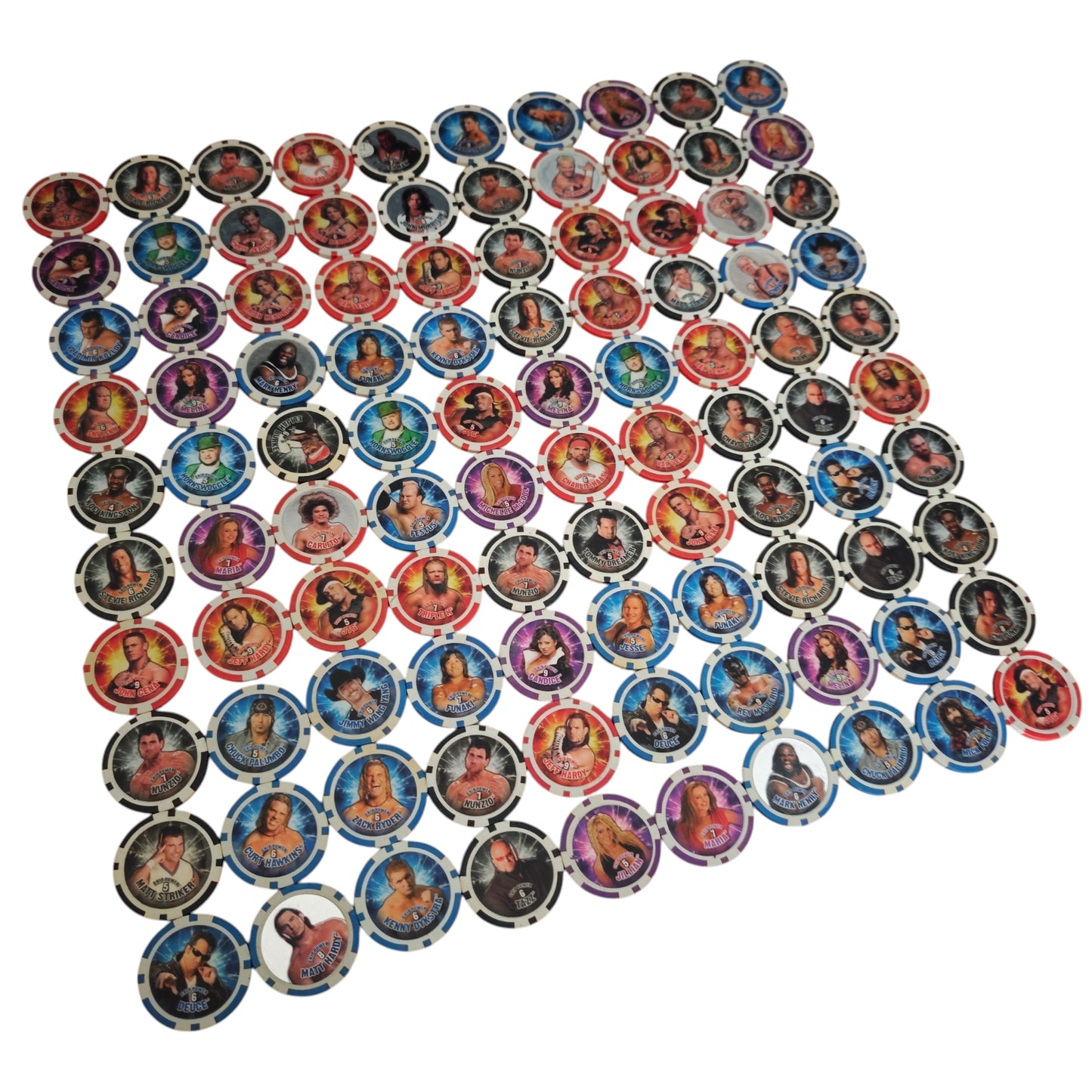 Sammlung 100 Stk. von Topps WWE Power Chipz Wrestling Poker Chips Slam-Chips